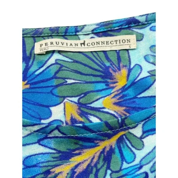 Peruvian Connection Maldives Maxi Dress Pool Blue Floral Pima Cotton EUC Size S - Picture 7 of 10